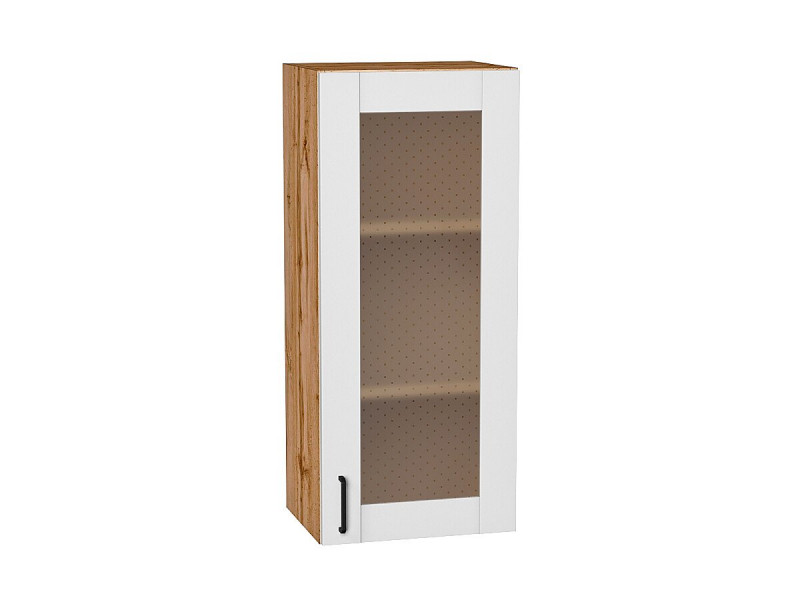 Кухня 920*400*Шкаф верхний с 1-ой остекленной дверцей Лофт Super White/Дуб Вотан
